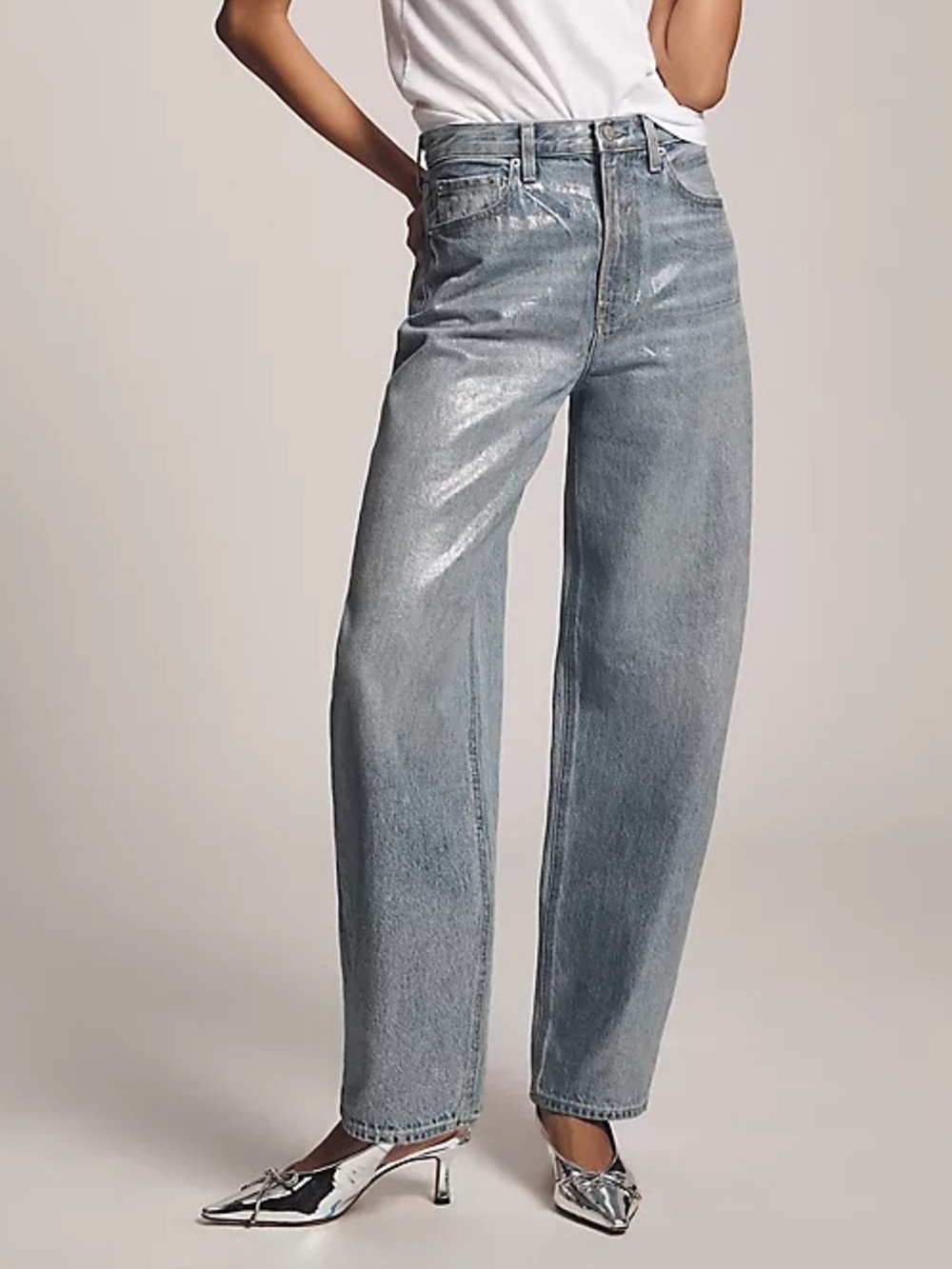 Anthropologie Pistola Wes Barrel Leg Spellbound Metallic Shimmer Jeans